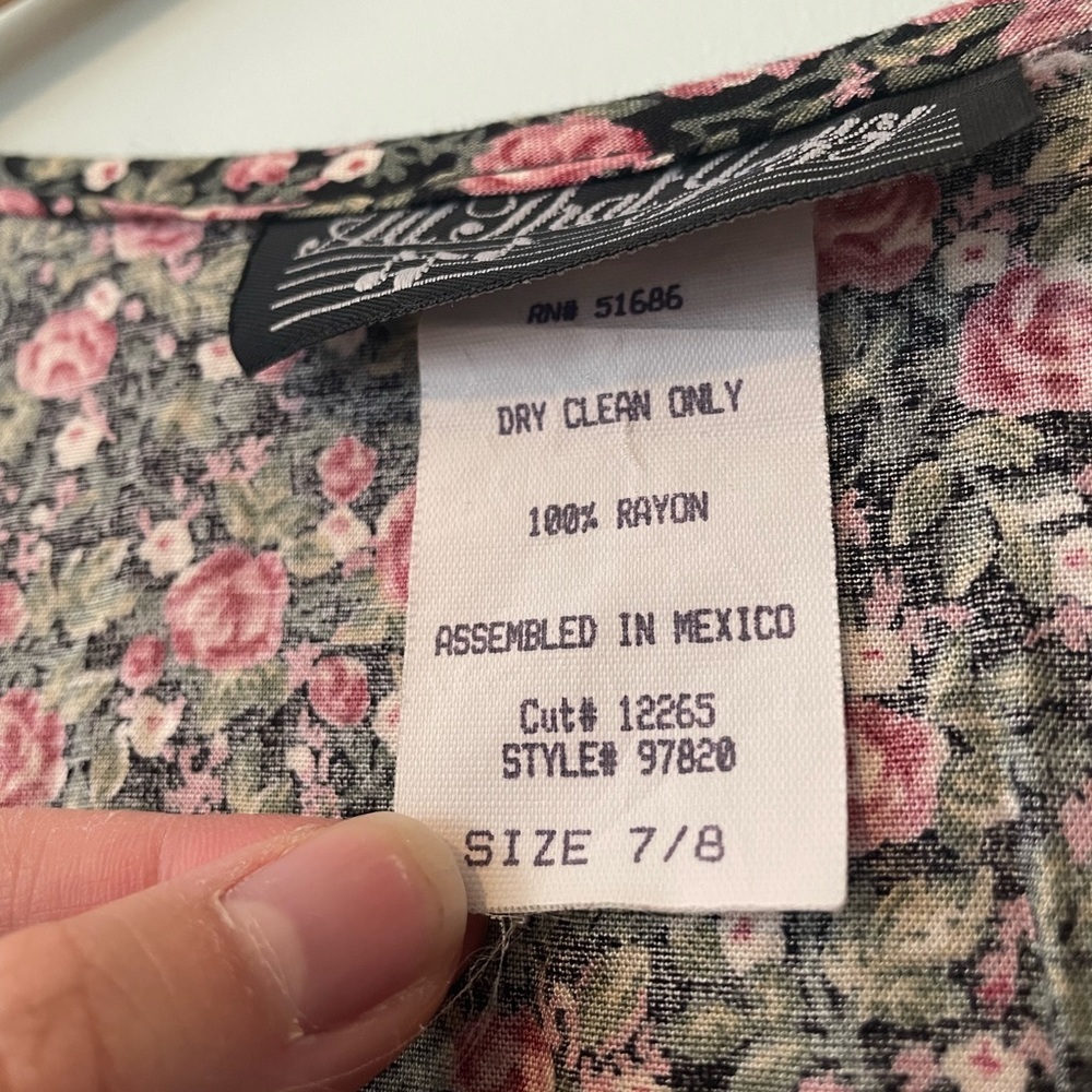 Vintage Black Floral Maxi Dress with Pink and Green Prints - Picture 3 of 13